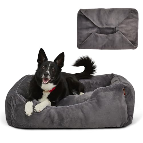 Luxury Aesthetic Dog Bed with Extra Cover for Medium Dogs (Dark grey / Medium)