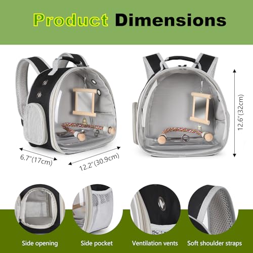 Bird Travel Carrier Bubble Window Backpack with Mirror Parrot Standing Toy