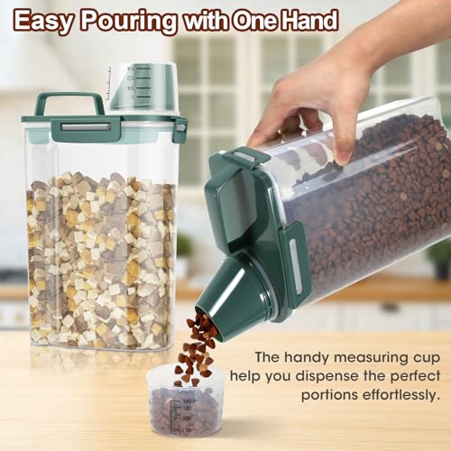 Small Dog Food Storage Container 3 Qt with Cat Food Can Cover and Mixing Spoon (Dark Green 3Qt)
