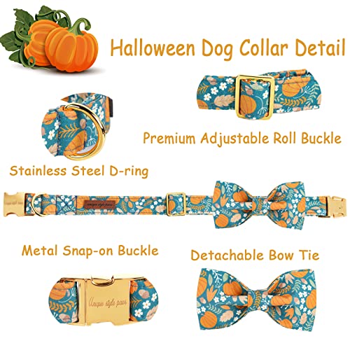 Halloween Dog Collar with Bow Tie Pumpkin Cotton Collar Adjustable Puppy Collar for Small Medium Large Dogs (Extra Large / A-Green pumpkin)