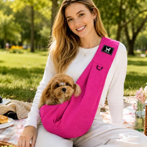 Dog Sling Carrier for Small Dogs up to 15 lbs (Fuchsia / 30.3"L x 9.5"W x 27.6"H)