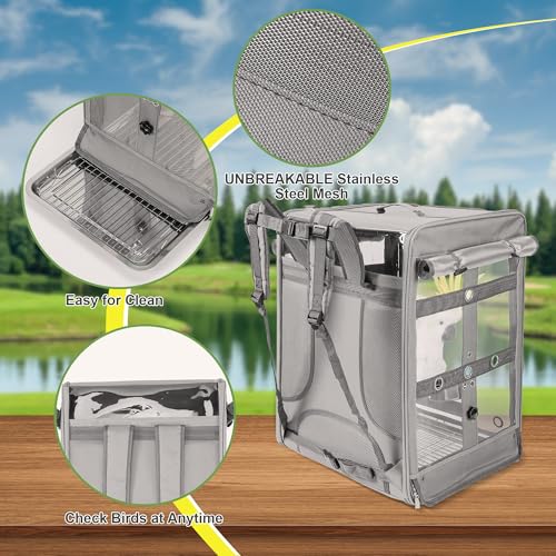 Bird Carrier Travel Cage (17.5"L x 14.8"W x 23.6"H / Grey)