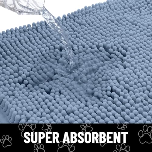Dog Door Mat for Muddy Paws (36"X24" / Airy Blue and White)