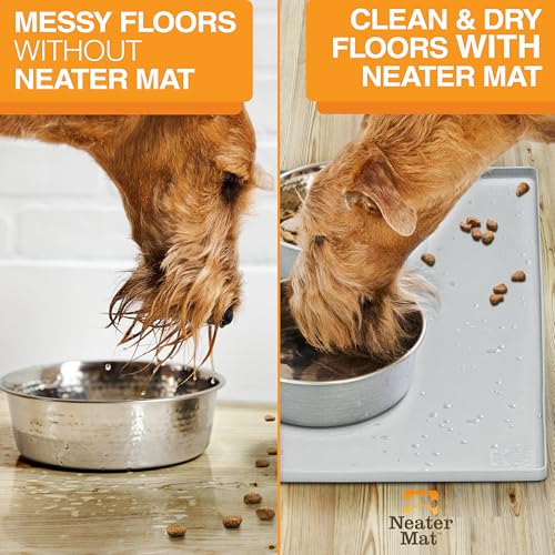 Neater Mat Pet Mats for Food and Water (24"L x 16"W / Light Gray)