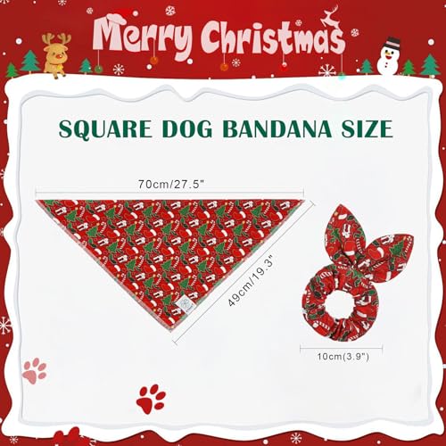 Christmas Dog Bandanas & Matching Scrunchie Set Green Red Dog Scarf Bibs Pet Bandana with Bow Tie for Medium Large Dogs Owner Mom Winter (red green xmas / Large)