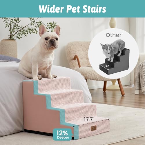 Dog Stairs for Small Dogs (Pink / 17.7x23.6x17.7 inch)