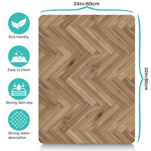 Pet Feeding Mat for Floors Waterproof Dog Mat for Food and Water Absorbent Quick Dry Non Slip mat for Cat Bowls (32"L x 24"W / Wooden)