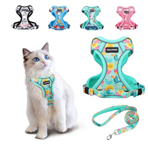 Cat Harness and Leash Set[MAX Safety 4th (H603 Pro Green Tropics / Small (7-12lb))
