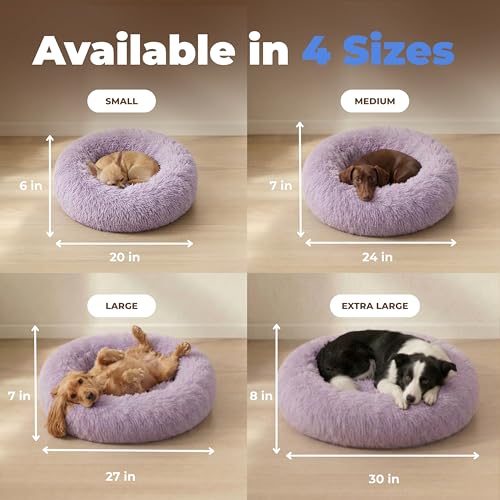 Round Calming Dog Bed for Small (Lavender / 30" x 30" x 8")