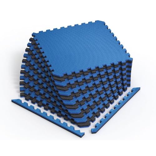 Reversible 3 4" EVA Foam Gym Floor Tiles (Dazzling Blue/Black / 24 Tiles - 96 Sq. Ft.)