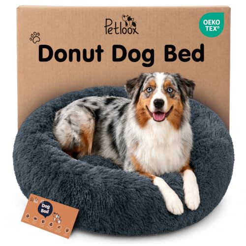 Calming Donut Dog Bed for Small Dogs (Dark Grey / Large (36"L x 36"W x 10"Th))