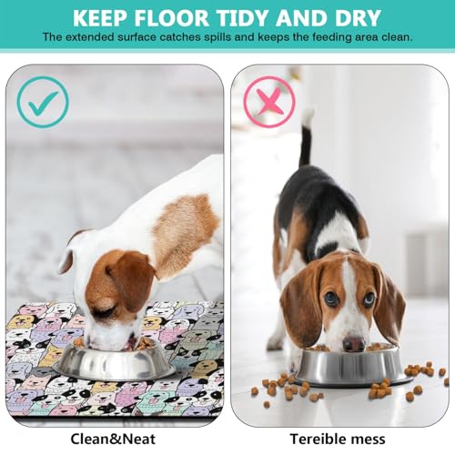 Pet Feeding Mat for Floors Waterproof Dog Mat for Food and Water Absorbent Quick Dry Non Slip mat for Cat Bowls (24"L x 16"W / ColorfulDog)