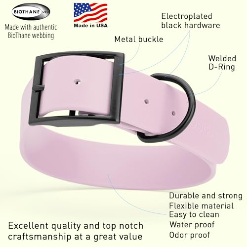 Biothane Waterproof Dog Collar Strong Coated Nylon Webbing with Black Hardware Odor (W1.5" x L20"-24" / Pastel Purple)