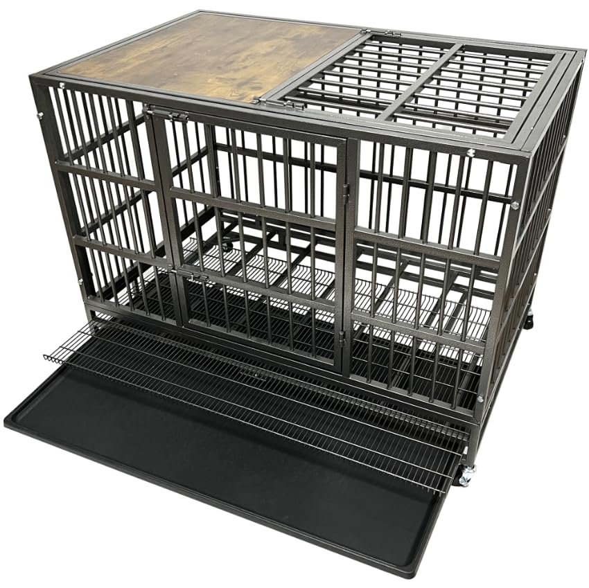 48" Heavy Duty Dog Crate Furniture for Large and Medium Dogs (Black + Rustic Brown)