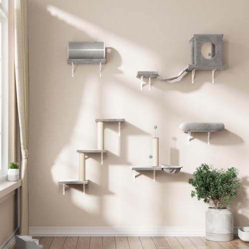 7-in-1 Cat Wall Shelves, Wall Mounted Climber Set, Grey (Grey)