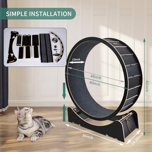 Large Cat Exercise Wheel 40 Inch Treadmill Exerciser for Indoor Cats Love Kitty Running Toy Walking Training for Fitness Weight Loss Device Suitable for Most Cats Physical Exercise (Black)