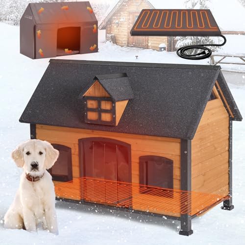 Heated Dog House for Large Dogs Outdoor Insulated Dog Kennel with Heater for Winter