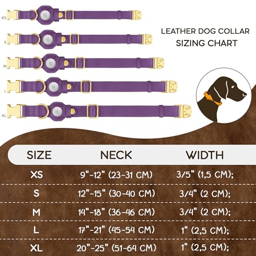 Leather Airtag Dog Collar (Purple / XL, 20"-25" Neck Fit)