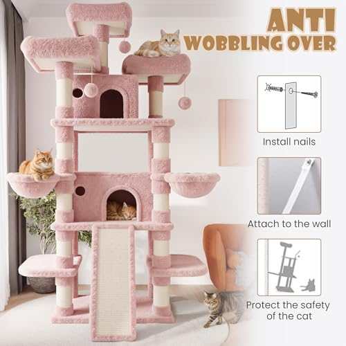 81 Inches Extra Large Cat Tree for Indoor Adult Cats (81in / Pink)