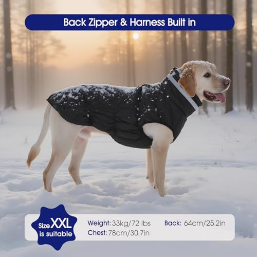 Dog Winter Coat Fleece Warm Small Dog Coat with Harness Built in (Solid Black / S(chest:17in))