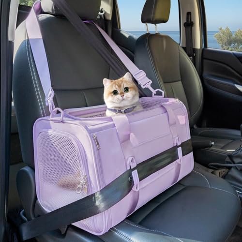 Cat Carrier Soft with Patented Safety Buckles (18.0"L x 11.0"W x 11.0"H / Purple)