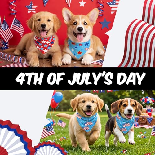 50 Pcs 4th of July Dog Bandanas Bulk for 1776 Patriotic 250th Anniversary Star Red White and Blue Independence Day Flag Scarf for Small Medium Large Outfit (Star / 19.7 x 13.8 x 13.8 Inch)