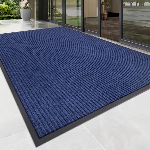 Front Door Mat (3' x 6' (Rectangular) / Blue Striped)
