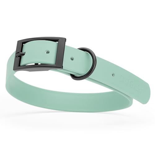 Biothane Waterproof Dog Collar Strong Coated Nylon Webbing with Black Hardware Odor (W1" x L22"-25" / Sage Green)