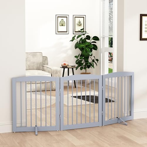 Freestanding Pet Gate for Dogs (24" Height-3 Panel / Gray)