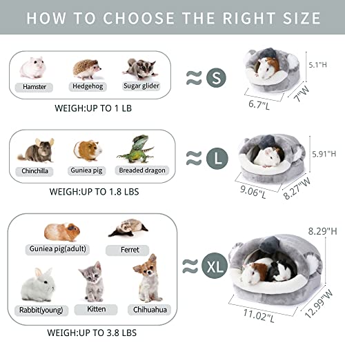 Warm Bunny Bed for Rabbits Outdoor Cage Hideout Hut Tent Cave Tunnel Cute House Cotton Washable Winter Gray (XL / 6-Koala)