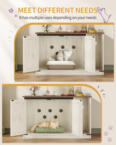 Cat Litter Box Enclosure (39.4"L x 21.7"W x 24.8"H / Rustic Brown and White)