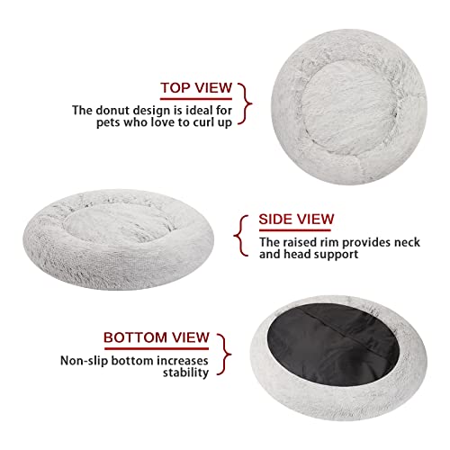 Calming Fluffy Donut Dog Bed for Small Dogs (23.0"L x 23.0"W x 7.0"Th / Light Grey)