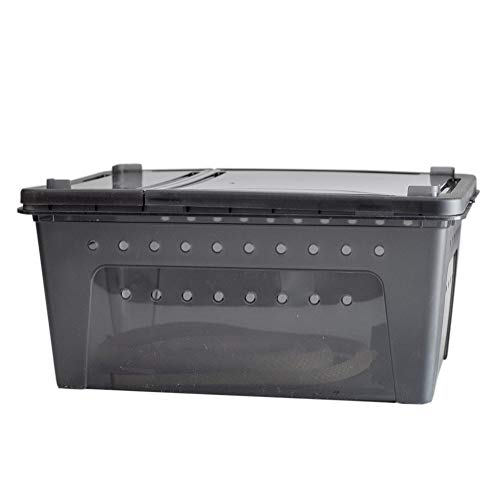 Portable Reptile Terrarium Habitat for Mini Pet Houses Breathable Holes Stackable Container (1PCS-Black-L)