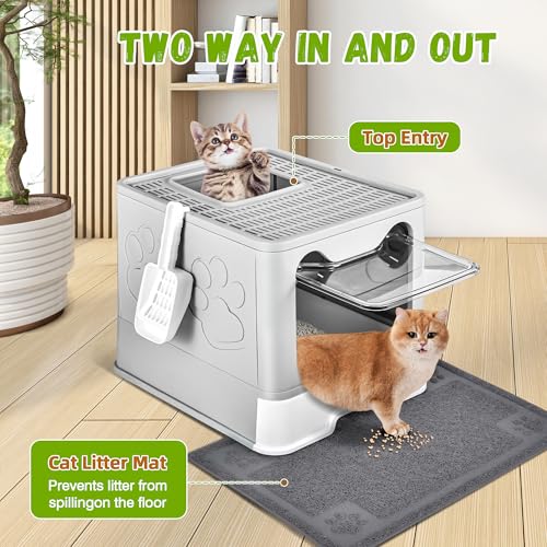 Covered Cat Litter Box (Pale Grey)