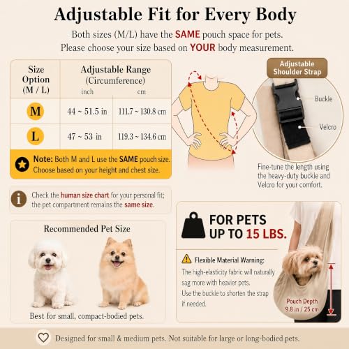 Dog Sling Carrier for Small Dogs up to 15 lbs (Apricot / 30.3"L x 9.5"W x 27.6"H)