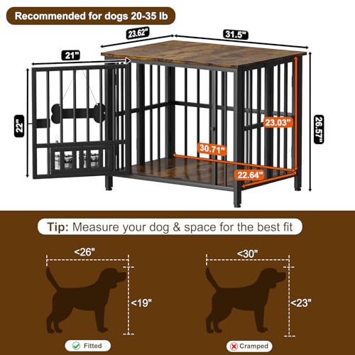 31" Dog Crate Furniture Foldable (Rustic Brown / 31.5"L x 23.6"W x 26.6"H)