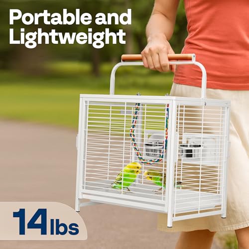 19 Inch Wrought Iron Travel Bird Cage for Cockatiel Parakeets (White)