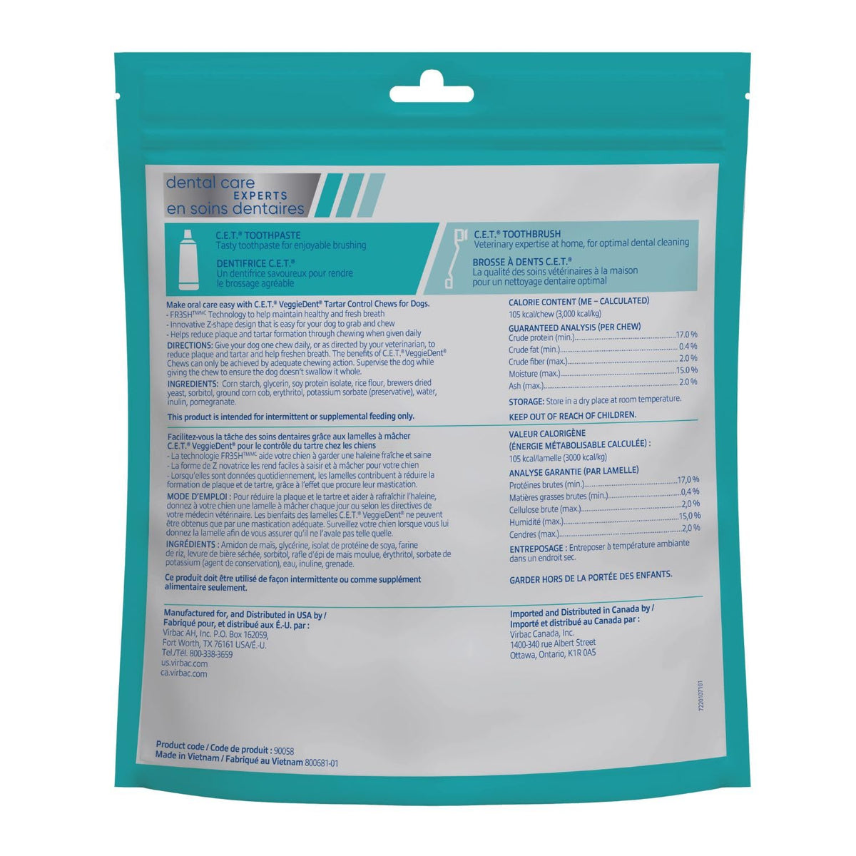 C.E.T. Veggiedent Fr3sh Plaque and Tartar Control Chews for Dogs (Large Over 66lbs)