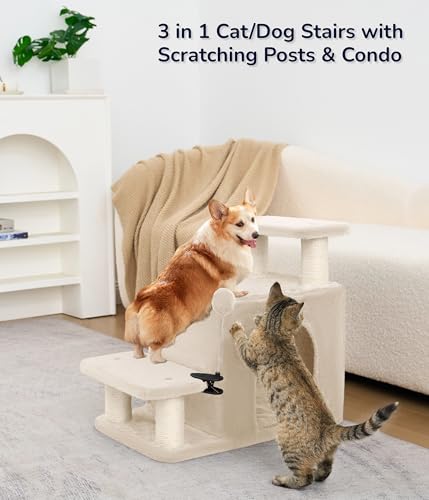 Cat Stairs for Bed (Beige)