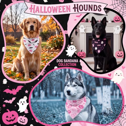 50 Pink Halloween Dog Bandana Bulk for Large Dog Lover Gift (Halloween Pink / 31.5 x 21.7 x21.7 Inch)
