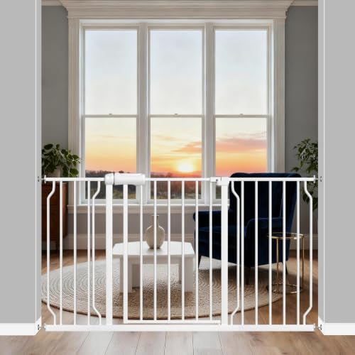 52.76 57.48" Extra Wide Pressure Mounted Baby Gate 30" Tall White (White / 52.76-57.48"/134-146cm)