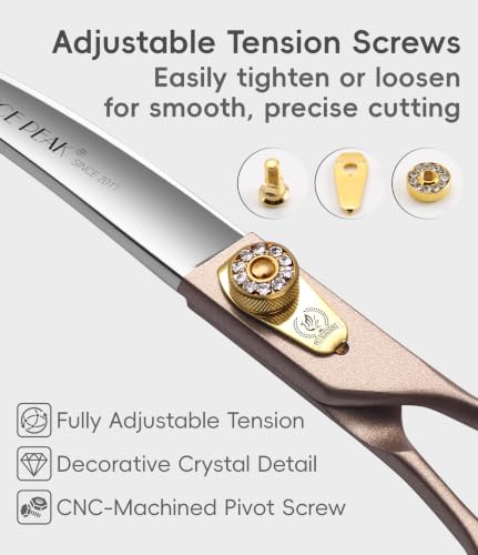Professional Curved Dog Grooming Scissors 7'' Rose Gold 440C Stainless Steel Pet Cutting Shears Safety Trimming Shearing for Dogs Cats (Curved / 7")