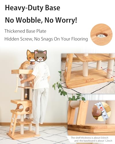 61.8" Wood Cat Tree Tower for Large Cats (Nature SP160)