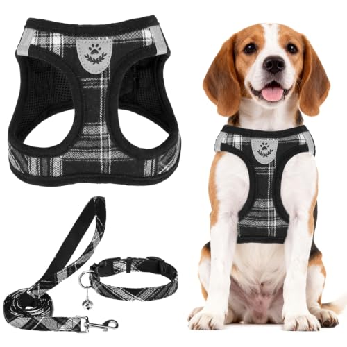Dog Harness Collar and Leash Set No Pull for Small Medium Sized (Black / XL (CHEST 20"-22"))