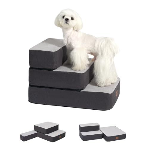 3 Step Adjustable Dog Stairs for Sofa and Couch (Grey / 3-Step)