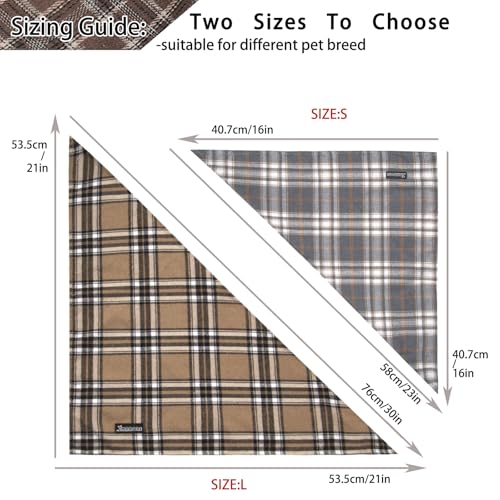Adjustable Plaid Dog Bandanas (Dark Brown / Large)