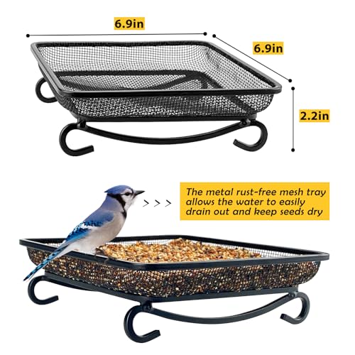 Ground Platform Bird Feeder Metal Seed Tray for Outside Garden Wild Bird Feeders with Drainage Holes Great Attracting for Birds and Squirrels (7x7 inches (2 pack))