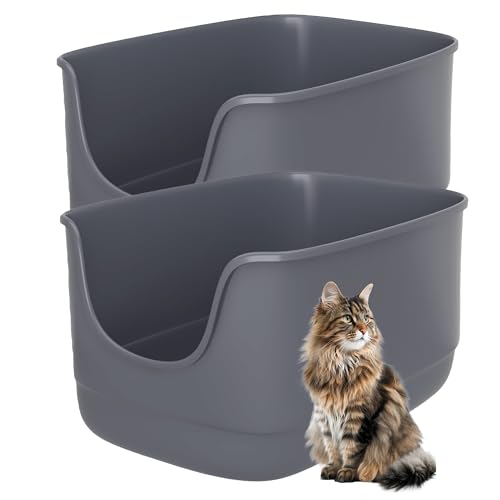 Jumbo Cat Litter Box with High Sides (Grey-Grey)