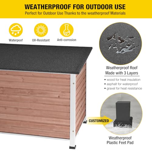 Dog House Outdoor & Indoor Wooden Dog Kennel for Winter with Raised Feet Weatherproof for Small & Medium & Large Dogs (43.3"Light Brown)