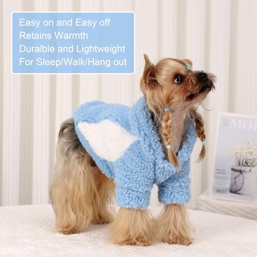 Dog Hoodie Pet Clothes Sweater with Hat Soft and Warm Cold Weather for Small Patchwork Hood (X-Small (Chest 12.2 in) / Blue)